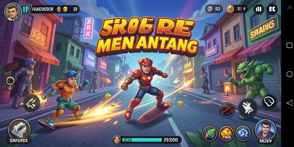 Tampilan gameplay seru dari 55RT dalam suasana Arcade.