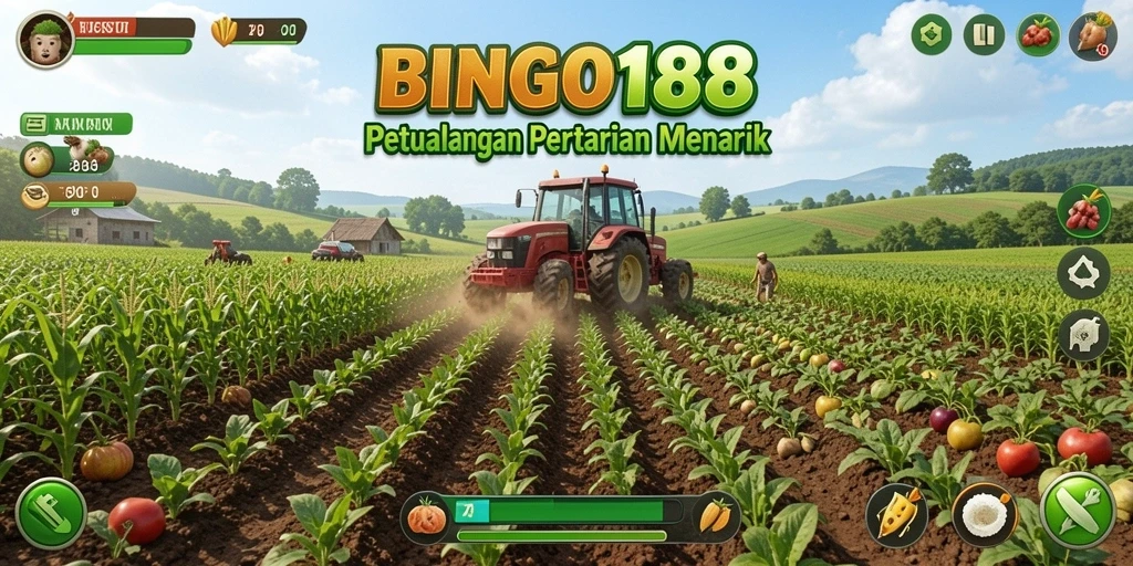Screenshot gameplay BINGO188 menampilkan ladang hijau yang subur.