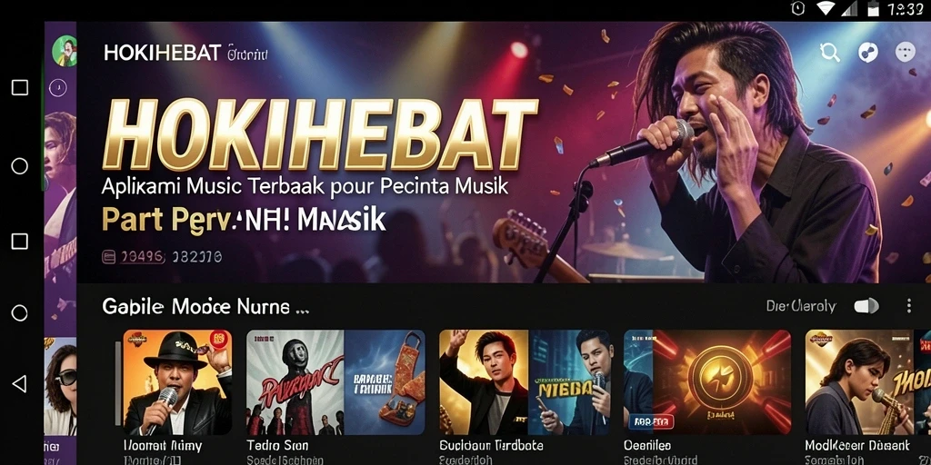 Screenshot HOKIHEBAT menampilkan pengguna menikmati musik dengan antarmuka yang menarik.