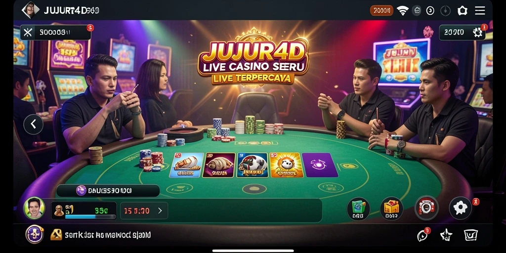 Screenshot gameplay JUJUR4D menampilkan dealer langsung dan interaksi pemain.