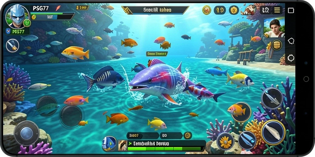 Tampilan gameplay seru dari PSG77 saat menembak ikan.