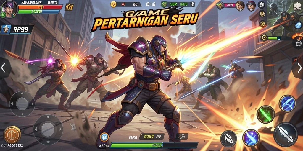 Tampilan gameplay RP99 dengan pertarungan dinamis dan karakter unik.