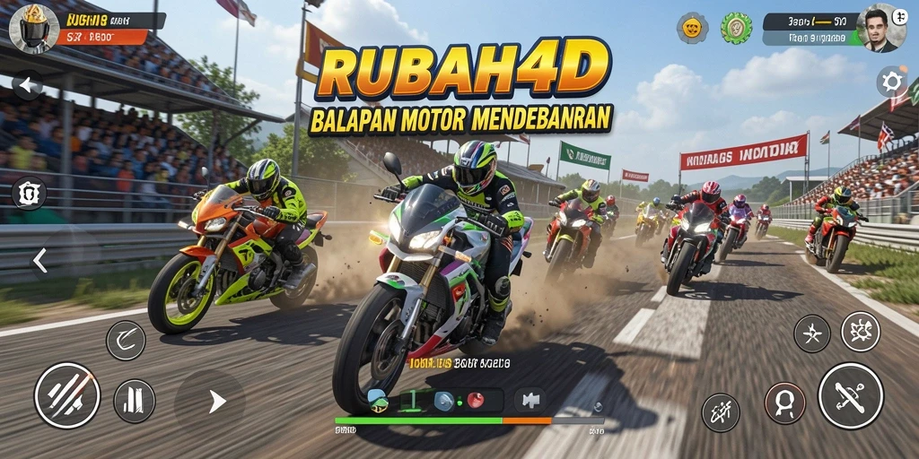Tampilan gameplay balapan motor yang mendebarkan di RUBAH4D.