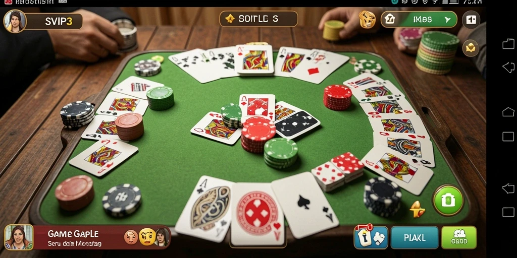 Tampilan gameplay seru game Gaple SVIP3 dengan teman.